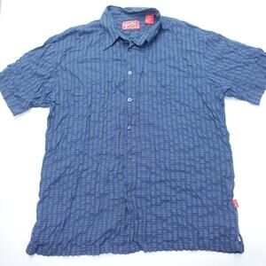 Woody's Retro Lounge Shirt Men's 2XL Blue Striped Rayon Short Sleeve Button-Up